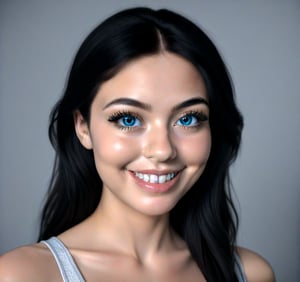 It is a photorealistic avatar powered by Codec Avatars that belongs to the Second Life metaverse and has black hair, white skin, big blue eyes with long, thick, beautiful eyelashes and a big smile. Its style is Daz studio with PBR effects.