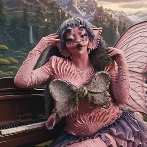 Pink and Purple makeup, gorgeous makeup, a girl who is playing a piano piano00, pink skin, four eyes, Full body, dark blue short curly hair, cured and detailed outfit, her hair is long and wavy, her hair is long, 4k, 18k, hairstyle, perfect face, Melanie, Adele, Long hair, masterpiece high quality 18K, Hyperrealism, Realistic vision, rosy cheeks, realistic woman, a girl, Woman, best quality, woman, high quality, good lighting, A woman, waterfall00, Long hair, Pink skin, four eyes, Fancy, model, A woman. Pink and purple makeup, gorgeous makeup, long train skirt, piano00, pink skin, four eyes, Full body, a girl, dark pink short curly hair, cured and detailed outfit, her hair is long and wavy, her hair is long, 4k , 18k, hairstyle, perfect face, Melanie, Adele, Long hair, masterpiece high quality 18K, Hyperrealism, Realistic vision, rosy cheeks, realistic woman, a girl, Woman, best quality, woman, high quality, good lighting, A woman, rain00, Long hair, Pink skin, four eyes, Fancy, model, A woman,Big Quality, Masterpiece, High Quality,Melanie Martinez, Beautiful, 1girl,4 eyes, Nymph, Pink Skin