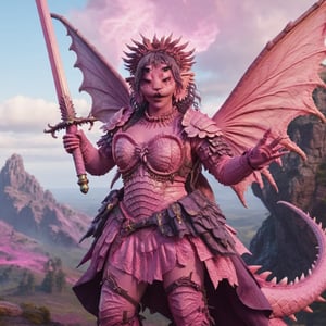 Pink and purple makeup, gorgeous makeup, a girl who is on top of a big pink dragon while there is fire all over the place, the girl wears armor and in her right hand she has a sword, four eyes, Full body, dark pink short curly hair, cured and detailed outfit, her hair is long and wavy, her hair is long, 4k, 18k, hairstyle, perfect face, Melanie, Adele, Long hair, masterpiece high quality 18K, Hyperrealism, Realistic vision, rosy cheeks, realistic woman , a girl, Woman, best quality, woman, high quality, good lighting, A woman, dragon00, Long hair, Pink skin, four eyes, Fancy, model, A woman. Pink and purple makeup, gorgeous makeup, long train skirt, sword00, pink skin, four eyes, Full body, a girl, dark pink short curly hair, cured and detailed outfit, her hair is long and wavy, her hair is long, 4k , 18k, hairstyle, perfect face, Melanie, Adele, Long hair, masterpiece high quality 18K, Hyperrealism, Realistic vision, rosy cheeks, realistic woman, a girl, Woman, best quality, woman, high quality, good lighting, A woman, armor00, Long hair, Pink skin, four eyes, Fancy, model, A woman,Big Quality, Masterpiece, High Quality,Melanie Martinez, Beautiful, 1girl,4 eyes, Nymph, Pink Skin, Armor, sword, a girl holding a sword in her right hand, a girl on top of a large pink dragon, large pink dragon, dragon, large dragon, pink dragon, shining armor, pointed sword, fire around, fire, fire