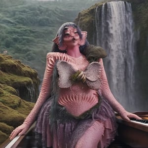 Pink and Purple makeup, gorgeous makeup, a girl who is playing a piano that is next to a big waterfall and rain, piano00, pink skin, four eyes, Full body, dark blue short curly hair, cured and detailed outfit, her hair is long and wavy, her hair is long, 4k, 18k, hairstyle, perfect face, Melanie, Adele, Long hair, masterpiece high quality 18K, Hyperrealism, Realistic vision, rosy cheeks, realistic woman, a girl, Woman, best quality, woman, high quality, good lighting, A woman, waterfall00, Long hair, Pink skin, four eyes, Fancy, model, A woman. Pink and purple makeup, gorgeous makeup, long train skirt, piano00, pink skin, four eyes, Full body, a girl, dark pink short curly hair, cured and detailed outfit, her hair is long and wavy, her hair is long, 4k , 18k, hairstyle, perfect face, Melanie, Adele, Long hair, masterpiece high quality 18K, Hyperrealism, Realistic vision, rosy cheeks, realistic woman, a girl, Woman, best quality, woman, high quality, good lighting, A woman, rain00, Long hair, Pink skin, four eyes, Fancy, model, A woman,Big Quality, Masterpiece, High Quality,Melanie Martinez, Beautiful, 1girl,4 eyes, Nymph, Pink Skin