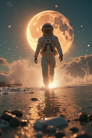 astronaut walking on sunshine, vfx explosions in the background by john carpenter and michael bay, parting the sea, split the moon, summer breeze, big wave, tropical pacific, 80 and 90 psychedelic city pop sfx by haruomi hosono, tatsuro yamashita, shigeru suzuki, yura yura teikoku, shintaro sakamoto, s kitoyaka and omega tribe, makoto matsushita, toshiki kadomatsu,(her hand crackling with huge electricity power as she gazes directly at the camera))