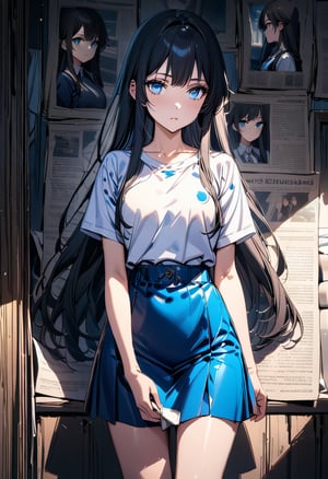 Xuenai,beautiful eyes, clear eyes, detailed eyes,1girl, solo, black hair, blue eyes, long hair,White shirt, blue skirt, blue tieUpper body photo,8k,hd, excellent quality, excellent details, exquisite hands
Shiny hair,Old newspaper background wall, natural light, natural shadow,scenery