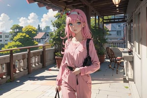 //Quality, ,score_9,score_8_up,score_7_up,score_6_up, masterpiece, best quality, detailmaster2, 8k, 8k UHD, ultra detailed, ultra-high resolution, ultra-high definition, highres, //Character, 1girl, solo,zero two,(Excellent quality,Beautiful eyes, 1.3 ),Pink pajamas, In the morning, Spacious balcony, she stood on the balcony and looked down,//Fashion, Photo visio Look from downstairs to the girl upstairs.,depth of field.//Background, Natural light, natural shadows,Shiny hair,whole body photo //Others,beautiful