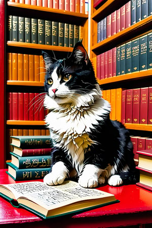 A cat lying next to a poetry collection on the bookshelf