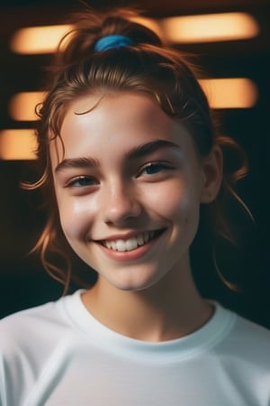 1girl , splash detailed, surreal smile beauty lighting shadow (lofi, analog), kodak film by Brandon Woelfel Ryan McGinley, moment eyes, beautiful face, mid body, wearing crop shirt 