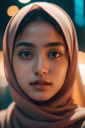 1 asia girl , splash detailed, surreal dramatic lighting shadow (lofi, analog), kodak film by Brandon Woelfel Ryan McGinley, moment eyes, beautiful face, mid body, hijab girl