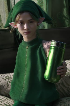 Soft light, HD, realistic, photorealism,
Green elf decorated flask