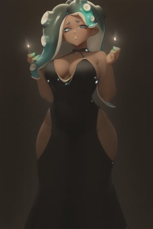 warm colors,, milf, curvy, skinny torso, mature, woman, semi_realistic, semi-realistic illumination, afternoon, yellow-orange illumination, afternoon light, light coming from outside, autumn lights, illuminated scene, 
,gala event,

chest view, front view,

marina (splatoon), She has long, tentacle-like hair that is primarily a dark teal color with lighter green highlights. Her tentacles are styled to resemble elegant waves and curls, she has dark skin,,

gown, evening gown, evening dress, luxurious dress, dress with glitter, black dress, modakawa dress,backless dress,low neckline,gold chain,tight dress,hip vent

, sex, male penetrating, through clothes, man penetrating female, grabbing ass,

big ass female, great eyes, great face, medium-big chest size, wide waist, vaginal, rolling eyes,csr style,