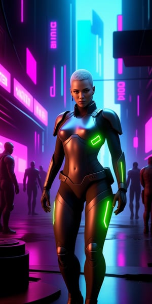 Generate hyper realistic image of an underground resistance movement in a cyberpunk dystopia, where androids with human-like features join forces against oppressive forces. The scene is set in a hidden rebel base adorned with holographic maps and futuristic technology.,,<lora:659095807385103906:1.0>