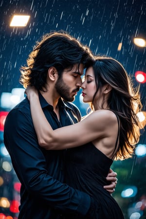 Skin Textures, High Resolution, High-Resolution Image, Cinematic, coupleslora, kiss, hug, romantic, city, night, heavy rain, wet clothes, coupleslora, kiss, hug, romantic, city, night, heavy rain, wet clothes,Cinematic Lighting, Dramatic lighting, high contrast, detailed shadows, high-resolution, amputated hands, bad anatomy, wrong hands