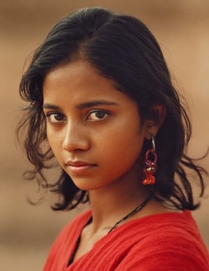 young beautiful indian woman, cultural portrait, emotive humane photography, rich colors, analog film, film grain, kodachrome, natural soft lighting, masterpiece, award winning photography, Real-Faceji