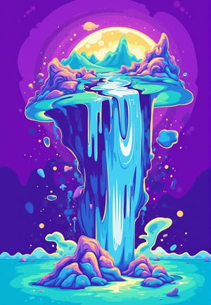 Impressionist digital concept art of a gravity sculptor, manipulating floating islands and impossible waterfalls, surrounded by fragments of broken physical laws, loose brushstrokes creating a sense of fluid motion, vibrant purples and teals with golden light accents, Flat-Popji