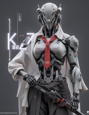 cyberpunk, samurai female robot cybernetic arm, holding electronic sign that says "BUZZ ", cyberpunk style, cyberpunk helmet techwear,Cyber-Samuraji