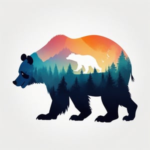 animal double exposure, (Disney and Pixar concept artists:1.5), (by Robert Farkas:1.6), silhouette form is made up of natural scenery, (simple White background:1.3),