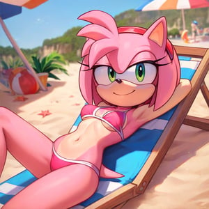 score_9,score_8_up, score_7_up, score_6_up, 
1 girl, amy_rose, smile, pink bikini, beach, beach_chair, whole body, masterpiece, best quality, detailed, source_cartoon, show_accurate, laying on back, sexy pose,