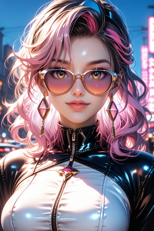 Sexy, A highly detailed and powerful image of a princess sweet face Japan gothic little girl in bridal long dress,white and pink colored,neon light lines glowing,exquisite face,She is very badass,Smiling sarcastically,soft shiny skin,rainbow hair blowing, golden eyes, sunglasses, riding a motor cycle,kawasaki ninja h2r at high speed, moonlight city street backdrop, dynamic pose, focused expression,realistic,detailed,masterpiece,best quality,sharp focus,high contrast,rule of thirds,depth of perspective,trending on artstation,chiaroscuro lighting, ek_ph0t0_b00ster,ek_art_b00ster,beauy_ks01, masterpiece, photorealistic, Perfect lighting, ultra hyper quality. Ultra hyper intricate detail. Majestic. fantasy. 8k resolution.