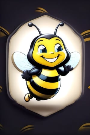 Waving bee character charismatic and muscular wifi internet logo feet and arms with a smiling hand wrapped around the logo