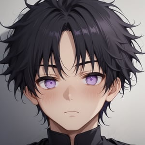 1boy, Black hair, Purple Eyes, Neutral Face, No Facial Expression, Drestoria-Style_V2, nose