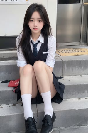 beautiful detailed eyes, school uniform, fullbody