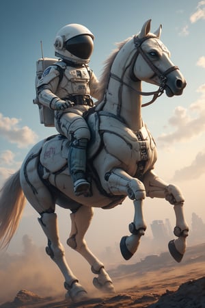 a cybernetic horse riding on top of an astronaut 