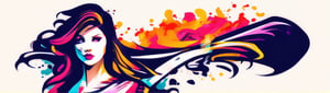 Craft a gaming banner with a fashion theme, merging fashion and AI elements. The logo showcases a stylized, abstract depiction of a woman's face, embodying elegance and technology. The design is vibrant and elegant, utilizing a colorful palette that is both eye-catching and refined. The composition is sleek and impactful, with a focus on modern aesthetics and visual appeal, suitable for a gaming audience with a taste for fashion and innovation. Color splatter like fire.
