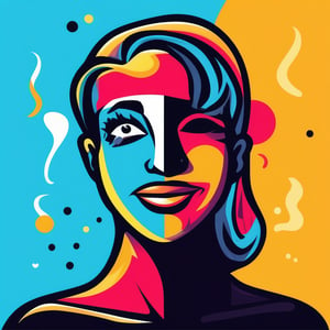 Youtube logo design, modern, yet also carries a retro and nostalgic feel with an energetic vibe.  Vector of abstract face, half man, other half woman face. Color and anything that represent dopamine rush and happy dose.

