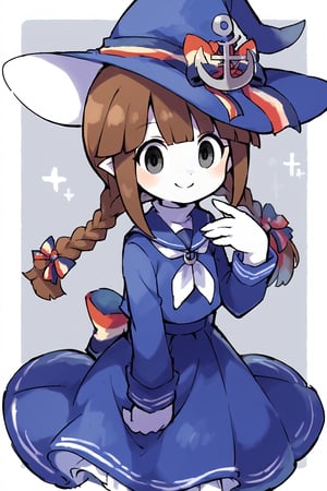 score_9_up, score_8_up, score_7_up,source_anime,1girl, solo, DSP, wadanohara, oounabara to wadanohara,wadawitch, blue dress, witch h, size difference, very white skin, black eyes,good_hands, smile, happy, looking_at_viewer, hand_up, Greeting