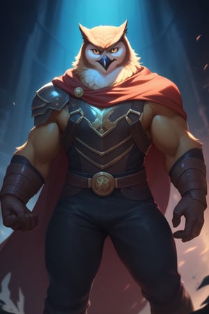 score_9, score_8_up, score_7_up,
Anthro, owl, bird, muscular, gold eyes, , brown feathers, white feathered chest, 
8K, In'ei, chiaroscuro, depth of field, side lighting, cinematic lighting, clear_eyes,
perfect hands, perfect proportions, (leather chest armor)
dynamic pose, detailed anime background, evil lair, perfect hands, clever, charismatic, alluring and handsome, inviting smile, brash, masterful manipulator, tattered cape, black pants,  
BREAK zPDXL, zPDXLxxx, bnav5 style, 