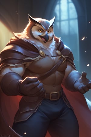 score_9, score_8_up, score_7_up,
Anthro, owl, bird, muscular, gold eyes, , brown feathers, white feathered chest, 
8K, In'ei, chiaroscuro, depth of field, side lighting, cinematic lighting, clear_eyes,
perfect hands, perfect proportions, (leather chest armor)
dynamic pose, detailed anime background, witches cavern, perfect hands, clever, charismatic, alluring and handsome, inviting smile, brash, masterful manipulator, tattered cape, black pants,  
BREAK zPDXL, zPDXLxxx, bnav5 style, 