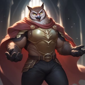 score_9, score_8_up, score_7_up,
Anthro, owl, bird, muscular, gold eyes, , brown feathers, white feathered chest, 
8K, In'ei, chiaroscuro, depth of field, side lighting, cinematic lighting, clear_eyes,
perfect hands, perfect proportions, (leather chest armor)
dynamic pose, detailed anime background, dark castle, perfect hands, clever, charismatic, alluring and handsome, inviting smile, brash, masterful manipulator, tattered cape, black pants,  
BREAK zPDXL, zPDXLxxx, bnav5 style, 