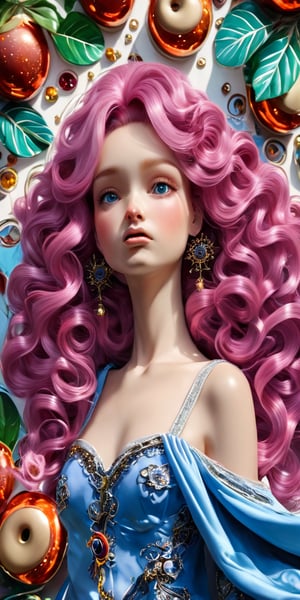 In the dimly lit, Gothic-inspired church, a petite, pale-skinned girl with striking features stands amidst a sea of stained glass windows. Her long, wavy dark pink hair cascades down her back like a river of night, as she cries out in sorrow. The light purple spring-colored dress clings to her slender frame, its long sleeves and flowing skirt creating a sense of ethereal weightlessness. Barefoot, with rosy cheeks and bright skin, she wears an armored blue metal robe, adorned with swirling souls and ying-yang circle patterns. Electric currents crackle around her, as if the very fabric of reality is responding to her emotional turmoil. The background features a 360-degree equirectangular composition, showcasing the intricate details of the church's architecture. Her dreamlike atmosphere is bathed in sidelighting, creating sharp, glossy focus on her face and the textures of her attire. This surreal masterpiece is rendered with Octane quality, featuring hyper-realistic facial features, 3D rendering, and ray tracing for unparalleled depth and dimension.