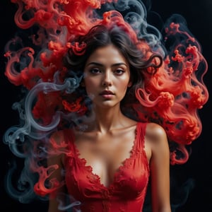 nebulous, a beautiful women wearing a red dress,