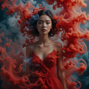 nebulous, a beautiful women wearing a red dress,