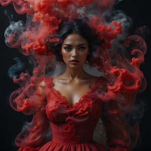 nebulous, a beautiful women wearing a red dress,