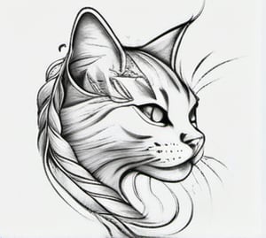 cat tattoo sketch
flowing curve lines and feathers incorporated in cat design
detailed cat face
