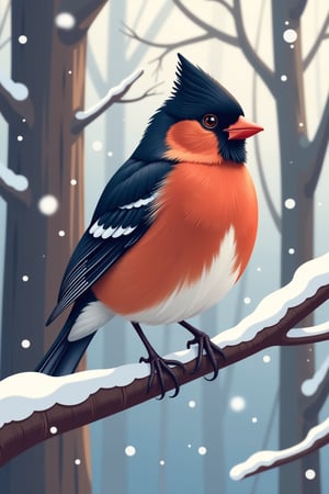 score_9, score_8_up, score_7_up, (((1bird))), (((winter forest))), (((ruffled bullfinch))), 