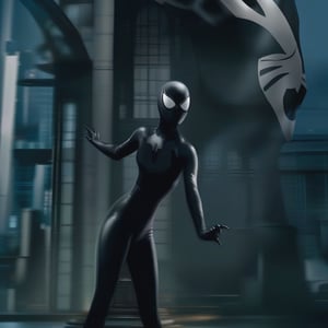   Jenna ortega angry rage ripping the black liquid latex symbiote mask , female , black hair , long hair, 1girl, symbiote tendrils, realistic style, slim body shape, sexy female body, woman sexy, bell tower background ,Symbiote Suit , 