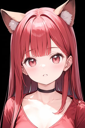 1girl, animal_ears, bangs, black_background, brown_background, choker, collarbone, facial_mark, grey_background, long_hair, looking_at_viewer, parted_lips, portrait, simple_background, solo