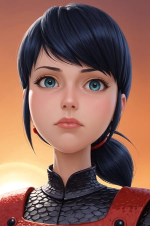 Marinette Dupain-Cheng, Female Warrior Mage Tiefing, Tiefing Horns, Martial Artist, Chainmail Mage Armor, Detailed Face, Rugged Face, Close Up Face Portrait, Lean Female Body Physique, sexy Female, Female Body Shape, Fit Female Body, 4KUHD quality, 1080i, 1080p, Cinematic Quality, Dramatic Lighting, Bokeh, Unreal Engine 5, Cel Shaded Style, Surrounded by Cosmic Fire, Anime Asthetic, DBZ Asthetic, Studio Ghibli Asthetic, Dungeons and Dragons Asthetic, Dune Asthetic, Desert Background [DreamGlow (NEW)], FANTASY, add_detail:1, add_detail:0, add_detail:0.5,marinetteBug,score_9,score_8_up