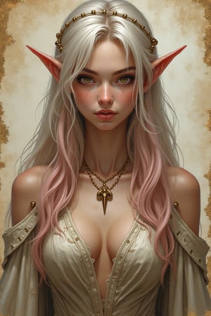 breathtaking RAW photo of female ((THigh quality concept art portrait featuring a fantastic and beautiful and fair 18 years old whit Silver pink hair and Hazel eyes Caucasian o lot of color Elven women(Bella Delphine) whit drawn on weathered parchment, using lord of the rings or dungeons and dragons, character sheet, perfect anatomy, parchment serves as a canvas decorated with ancient runes, made by hand. sketches drawn, by Boris Vallejo, high details,





)), dark and moody style, perfect face, outstretched perfect hands . masterpiece, professional, award-winning, intricate details, ultra high detailed, 64k, dramatic light, volumetric light, dynamic lighting, Epic, splash art .. ), by james jean $, roby dwi antono $, ross tran $. francis bacon $, michal mraz $, adrian ghenie $, petra cortright $, gerhard richter $, takato yamamoto $, ashley wood, tense atmospheric, , , , sooyaaa,IMGFIX,Comic Book-Style,Movie Aesthetic,action shot,photo r3al,bad quality image,oil painting, cinematic moviemaker style,Japan Vibes,H effect,koh_yunjung ,koh_yunjung,kwon-nara,sooyaaa,colorful,bones,,armor,han-hyoju-xl ,DonMn1ghtm4reXL, ct-fujiii
,oiran,furisode,ct-jeniiii, ct-goeuun,yaya, HanFu,golden kimono,kamado nezuko,sword maiden,theresa apocalypse,koling,ct-rosseeiiee,ct-rosseeiiee,ct-virtual