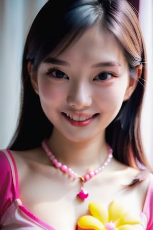 Chinese beautiful girl necklace pink underwear sweet smile