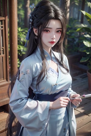 Beautiful woman in Hanfu, holding a fairy sword