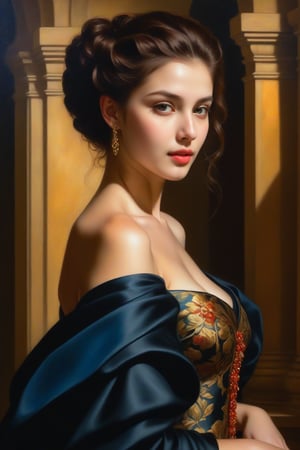 oil painting, a breathtaking portrait of young female beauty, in a elegant dress,
gothic, by Boris Vallejo, Raphael, Caravaggio, Michelangelo, rich, deep colors,
layered image shaded by cells, golden ratio, award winning, professional,
highly detailed, intricate, volumetric lighting, gorgeous, masterpiece, sharp focus,
depth of field, perfect composition, award winner, artstation,
acrylic painting, pixiv fanbox trends, 16k