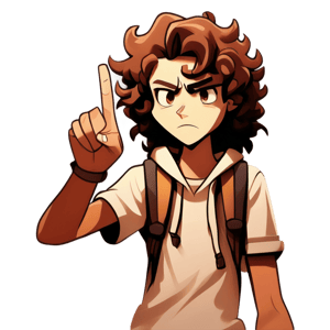 icon of an angry teenager in the foreground, (brown hair, curly hair, white skin, brown eyes, cartoon style) gesture of 
