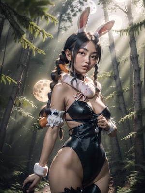 ((best quality)),((masterpiece)),(detailed),(realistic),(8k), (4k), (1girl, solo:1.3),

(aapekora, carrot hair ornament,black leotard, rabbit ears, in a clearing, in a forest, under the light of the full moon, at night:1.3), 

A majestic masterpiece unfolds before us! In the heart of a mystical forest, during a clear winter night, where the soft glow of the full moon casts an ethereal ambiance, our lovely pekora sits serenely. Her rabbit ears twitch slightly as she gazes upward, her delicate features illuminated by the lunar light. The camera captures her in a 4K resolution, with every strand of hair and whisker meticulously rendered. In this breathtaking scene, the forest floor is bathed in the gentle radiance of the moon, surrounded by towering trees that stretch toward the night sky like giants. Every detail, from the soft rustle of leaves to the gentle breeze whispering through the grass, comes alive in this 8K masterpiece, a true work of art.,