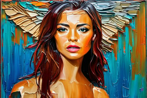 A majestic masterpiece of a young woman stands before us, her full body radiating confidence. Her gaze meets ours, commanding attention as she embodies the essence of best quality artistry. impasto-acrylic