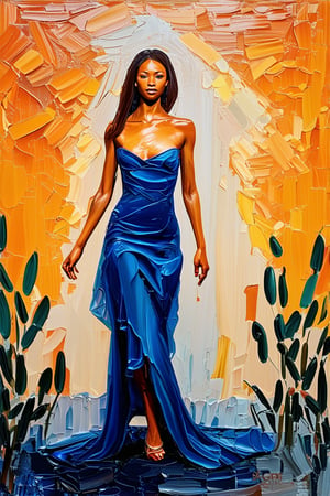 A majestic masterpiece of a young woman stands before us, her full body radiating confidence. Her gaze meets ours, commanding attention as she embodies the essence of best quality artistry. impasto-acrylic