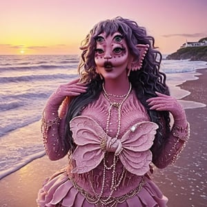 Pink and Purple makeup, gorgeous makeup, pearl makeup, a girl who is holding several pearls in her hands, beach background, beach night background, pink skin, four eyes, Full body, dark pink short curly hair, cured and detailed outfit, her hair is long and wavy, her hair is long, 4k, 18k, hairstyle, perfect face, Melanie, Adele, Long hair, masterpiece high quality 18K, Hyperrealism, Realistic vision, rosy cheeks, realistic woman, a girl, Woman, best quality , woman, high quality, good lighting, A woman, pearls00, Long hair, Pink skin, four eyes, Fancy, model, A woman. Pink and purple makeup, gorgeous makeup, long train skirt, beach00, pink skin, four eyes, Full body, a girl, dark pink short curly hair, cured and detailed outfit, her hair is long and wavy, her hair is long, 4k , 18k, hairstyle, perfect face, Melanie, Adele, Long hair, masterpiece high quality 18K, Hyperrealism, Realistic vision, rosy cheeks, realistic woman, a girl, Woman, best quality, woman, high quality, good lighting, A woman, night00, Long hair, Pink skin, four eyes, Fancy, model, A woman,Big Quality, Masterpiece, High Quality,Melanie Martinez, Beautiful, 1girl,4 eyes, Nymph, Pink Skin