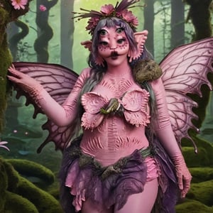 Pink and purple makeup, gorgeous makeup, a girl standing in a forest with fairy wings, she has a green frog with little fairy wings  in her hands, near her there is a branch with small flowers and moss, forest, flowers, frog, frog on a branch , branch with flowers, frog00, pink skin, four eyes, Full body, dark pink short curly hair, cured and detailed outfit, her hair is long and wavy, her hair is long, 4k, 18k, hairstyle, perfect face, Melanie, Adele, Long hair, masterpiece high quality 18K, Hyperrealism, Realistic vision, rosy cheeks, realistic woman, a girl, Woman, best quality, woman, high quality, good lighting, A woman, space00, Long hair, Pink skin, four eyes , Fancy, model, A woman. Pink and purple makeup, gorgeous makeup, long train skirt, rama00, pink skin, four eyes, Full body, a girl, dark pink short curly hair, cured and detailed outfit, her hair is long and wavy, her hair is long, 4k , 18k, hairstyle, perfect face, Melanie, Adele, Long hair, masterpiece high quality 18K, Hyperrealism, Realistic vision, rosy cheeks, realistic woman, a girl, Woman, best quality, woman, high quality, good lighting, A woman, flowers00, Long hair, Pink skin, four eyes, Fancy, model, A woman