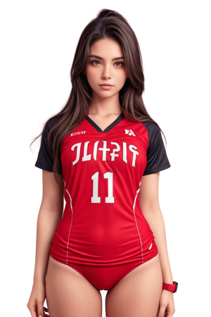 A stunning woman wearing a sleek UAS volleyball team uniform stands confidently, her gaze locking onto the viewer. Soft lighting accentuates her features as she poses in a Parisian setting, perhaps at the iconic Eiffel Tower or Champ de Mars, with the City of Light's skyline serving as a majestic backdrop.